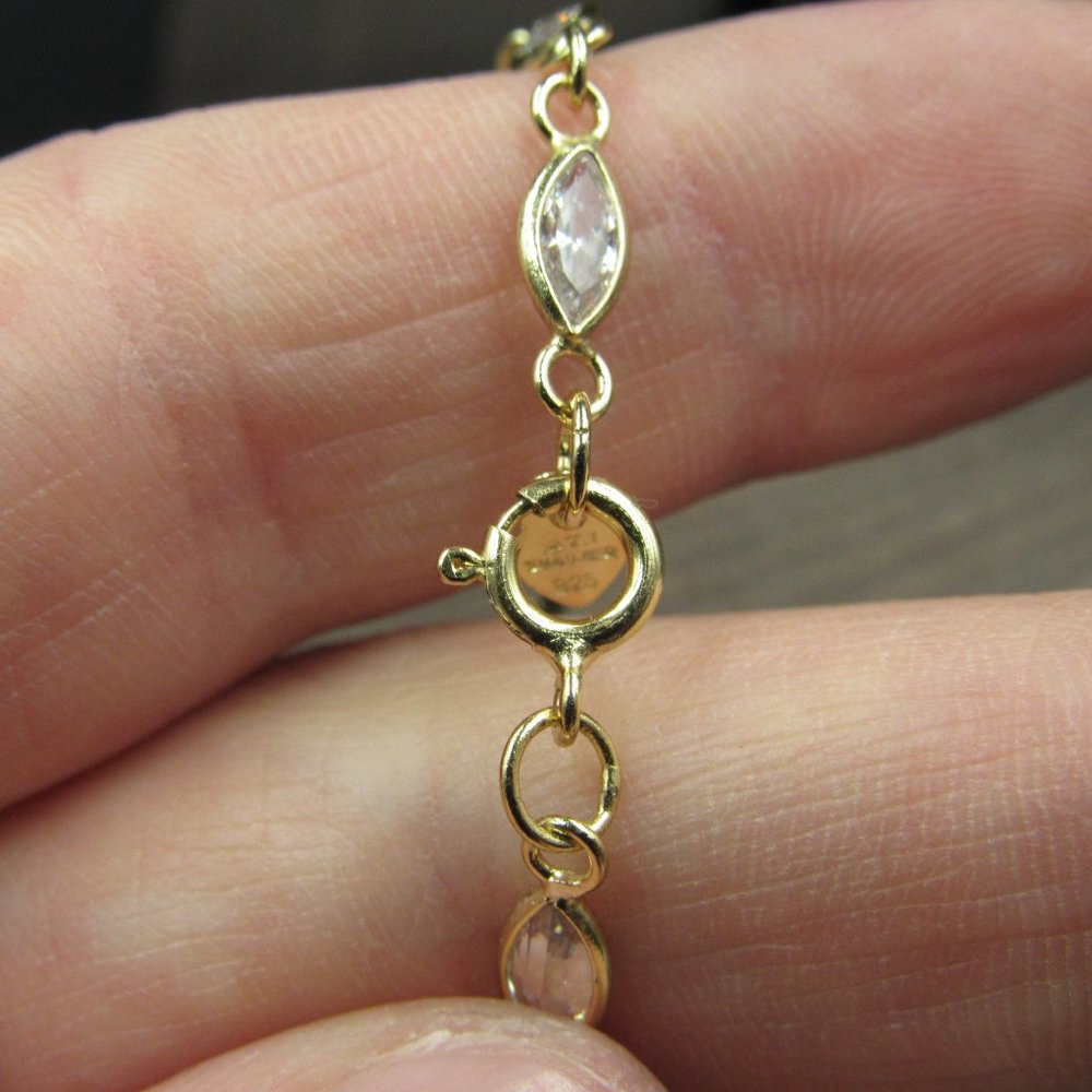8" Sterling Gold Plated Marquise CZ Bracelet - Picture 2 of 5